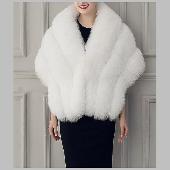 Women's Luxury Party Faux Fox Fur Long Shawl ,  A-fuchsia - Picture 2 of 6